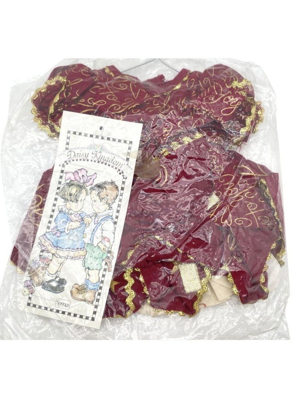 Daisy Kingdom Burgundy Joy Peace Love Dress Fits 12" Doll NEW in Package